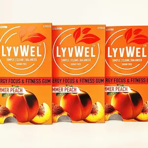 3-PACK SUMMER PEACH CAFFEINATED CHEWING GUM-80 mg per Piece,24 Pieces total Snack