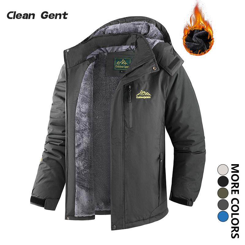 Clean Gent Men's Winter Jacket Waterproof Windproof Snow Coat Warm Fleece Lined with Multiple Pockets Hooded Outdoor Sports Jacket