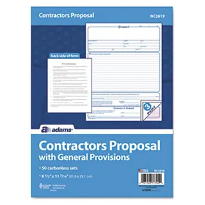 Adams Business Forms  Contractor Proposal Form 3-Part Carbonless 8 .5 x 11 50 Forms
