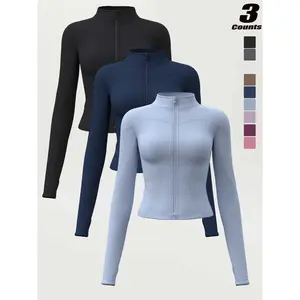 Women's High-stretch Stand Collar Thumb Hole Yoga Jacket, Slim Fit Breathable Long Sleeve Jacket, Spring & Fall Sportswear, Workout Running Clothes, Available in Sizes S-XXXL