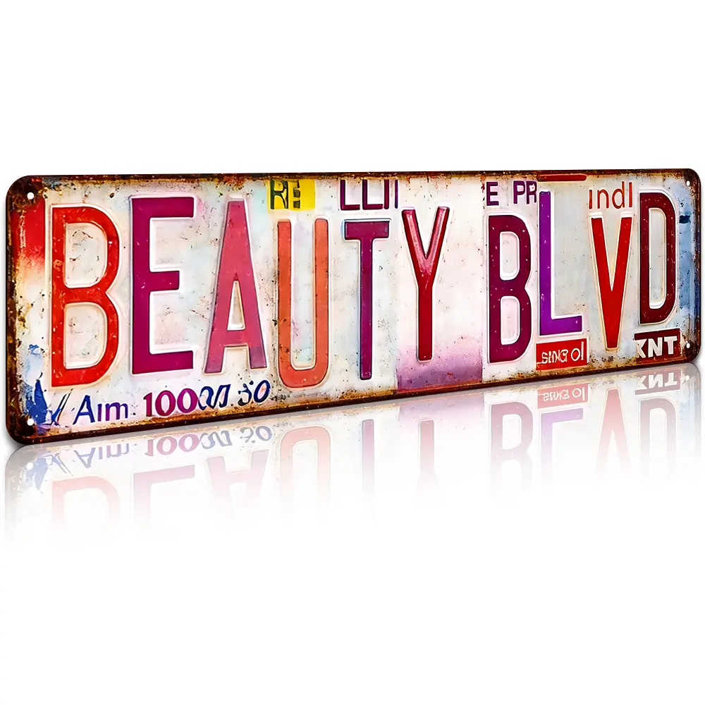 Beauty Blvd 16×4 Inch License Plate Art Aluminum Metal Sign – Colorful Vintage Wall Art Decor, Slim Street Sign for Home Salon, Vanity Room, Boutique, Cafe, Indoor/Outdoor, Unique Gift for Beauty Lovers & Birthdays,home decor wall art