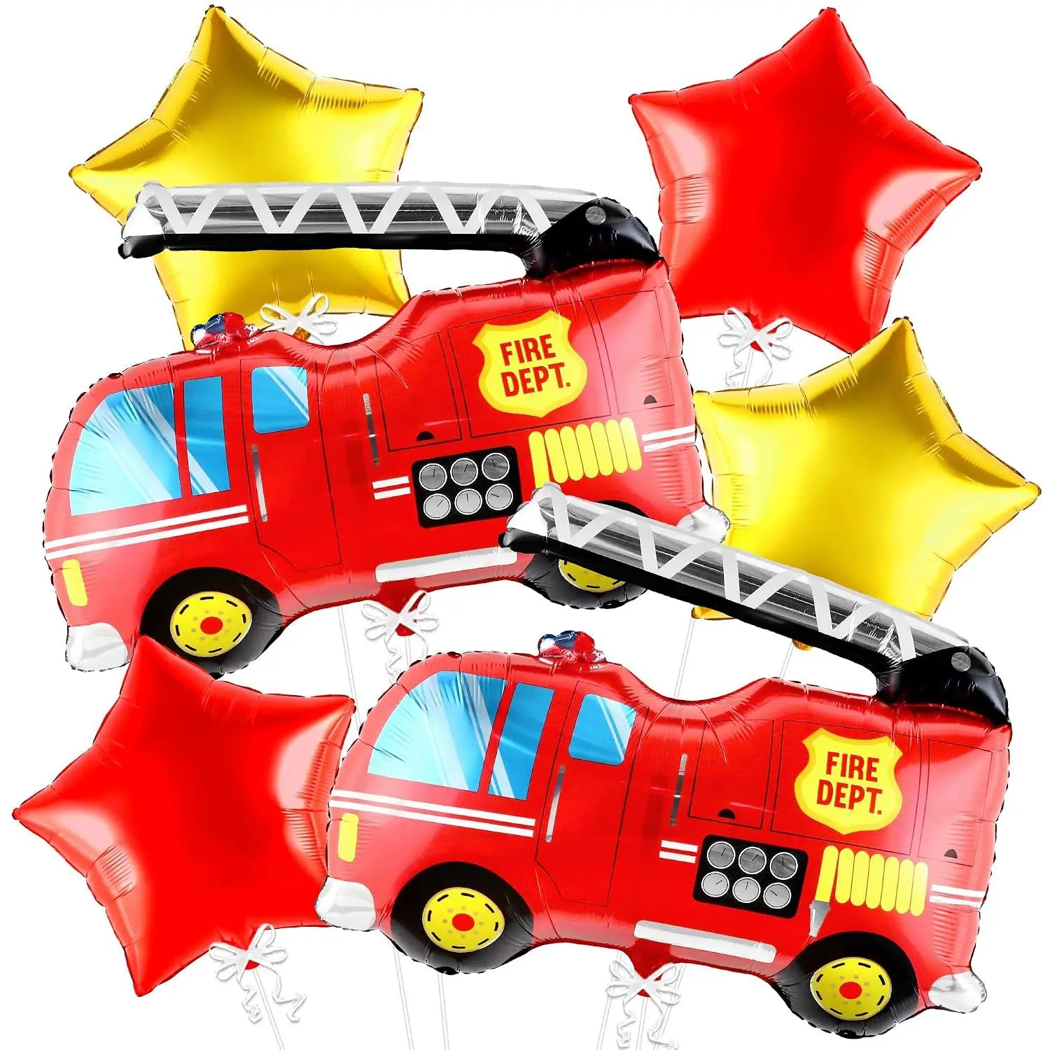 Firetruck Balloons For Birthday Set - Pack Of 6 | Fire Truck Birthday Party Supplies | Firetruck Birthday Decorations | First Responder Balloons For Fire Truck Birthday Decorations Party