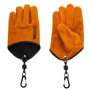 Outdoor Heat-Resistant BBQ Gloves, First Layer Cowhide Camping Fire Grilling Non-Slip Fishing Protection Gloves, Durable & Safe