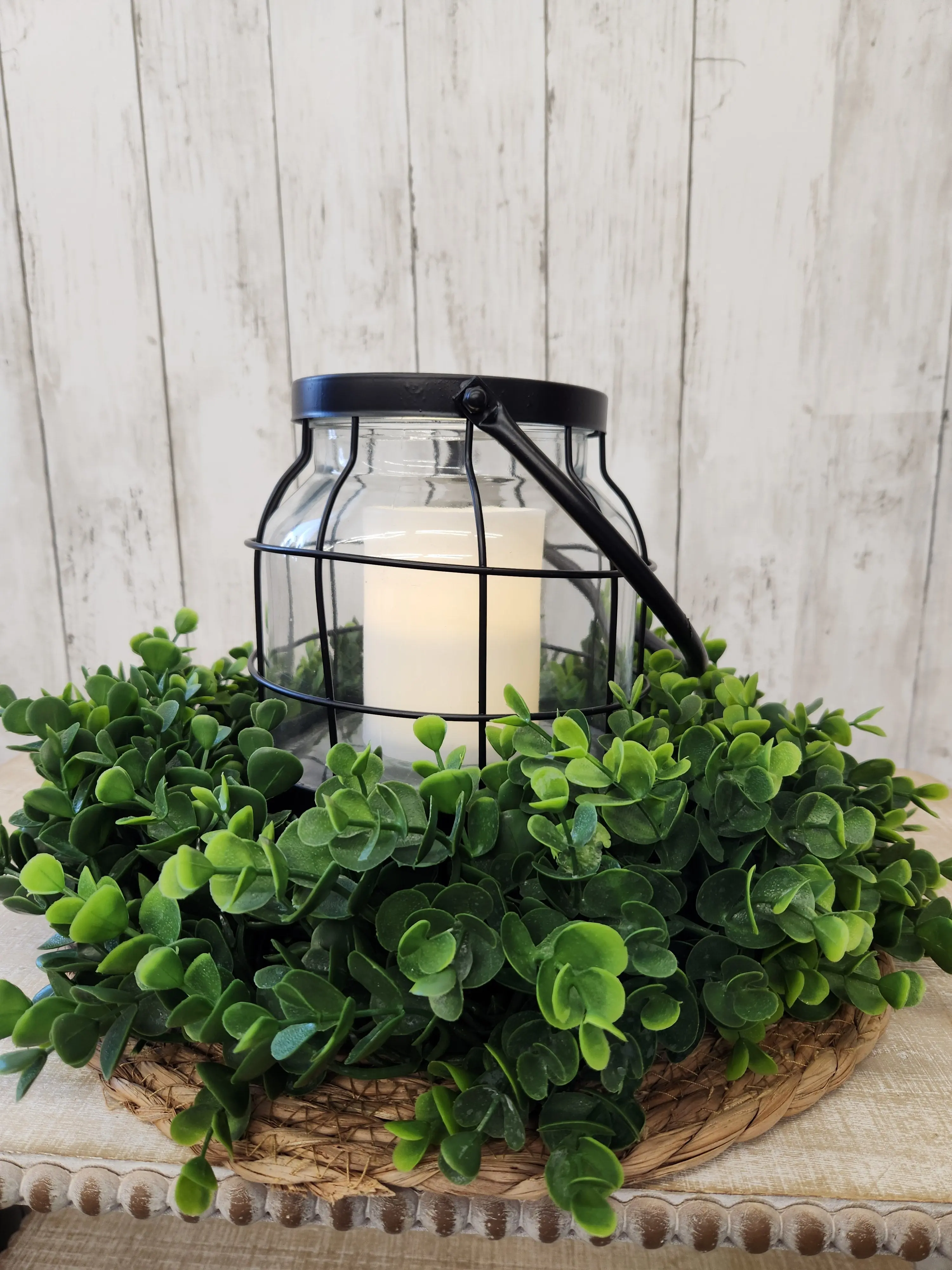 Glass Lantern with Black Metal