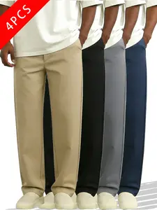 4-Pack Men’s Summer Casual Dress Pants, Slim Fit, Slightly Elastic Waistband at Top, Quick Dry, Slight Stretch