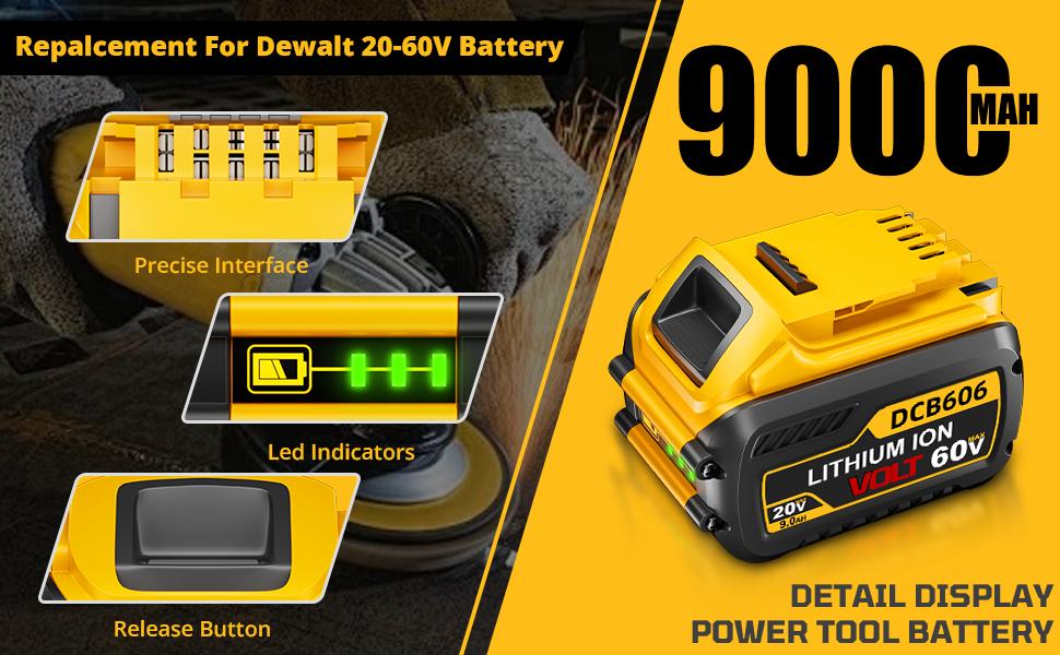 2 Packs 9000mAh 20V/60V MAX Replace for DeWalt DCB606 DCB609 DCB612 Battery Compatible with DeWalt 20V/60V 9.0Ah Batteries, Chargers and Power Tools