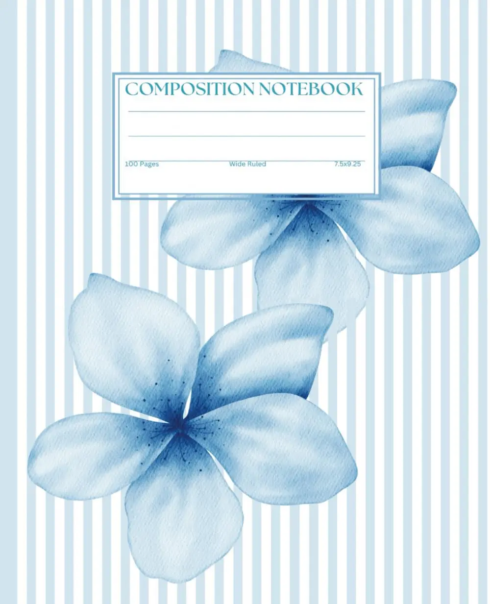 Cute Blue Pinstripe Hibiscus Flowers Composition Notebook: Preppy Retro Pinstripe Notebook, Cottagecore Aesthetic Wide Ruled Journal for College, School, Office & Work