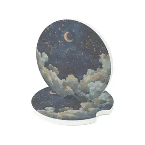 Celestial Moon Car Coasters: Absorbent Soapstone, Astrology Theme