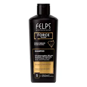 Felps Professional Force Gloss Shampoo with Marineplex, Glycolic Acid for All Hair Types, Strengthening Treatment, Black, 250mL, 8.45 Fl Oz