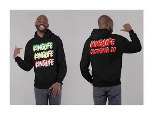 Kinglife Rasta Graphic Hoodie | Unisex Cotton-Blend Pullover | Streetwear Sweatshirt with Back Print