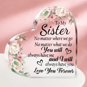 Sister Heart Acrylic Plaque Birthday Gift, Mini Room Decor Desk Decoration, Mother's Day Christmas Gift for Women, Home Living, Acrylic Desktop Decoration