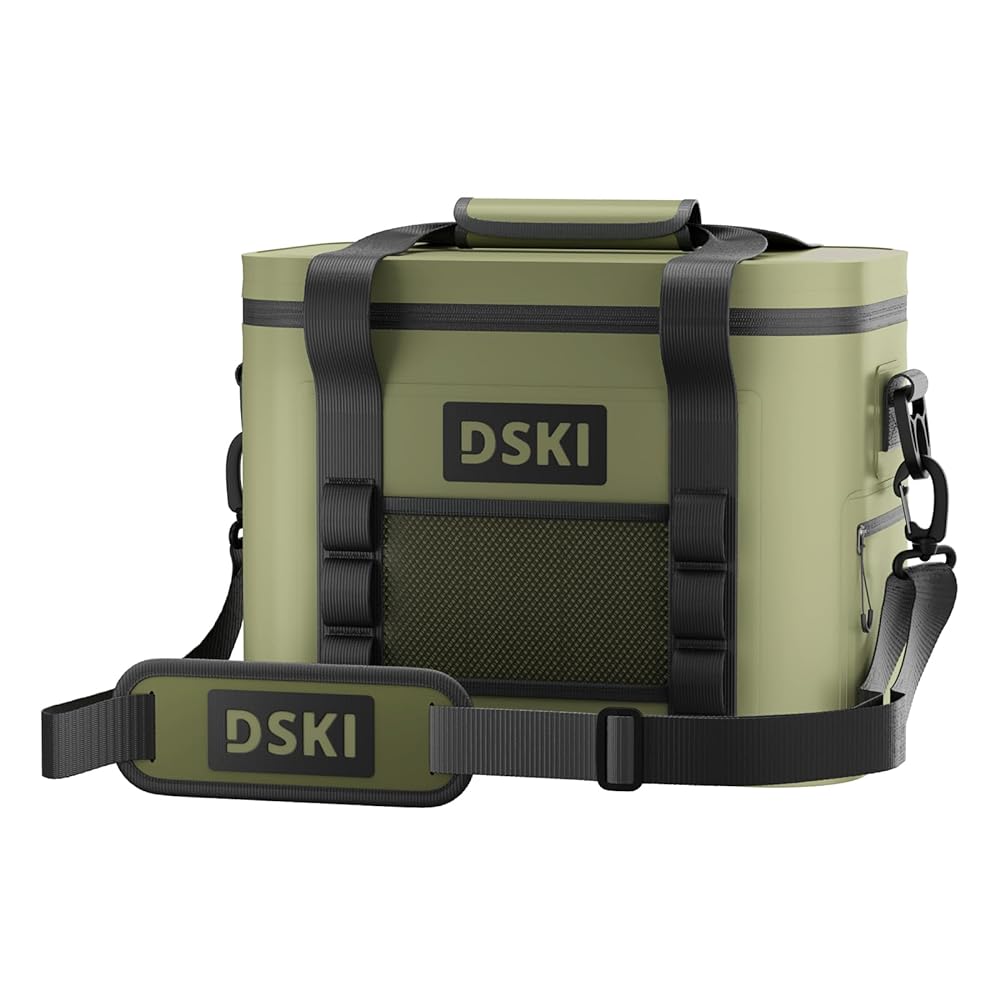 New outdoor cooler bag, lunch bag - grey/green, with insulation and refrigeration protection,large capacity of 30 cans/15 bottles, thick handle and adjustable shoulder strap,for party, camping, fishing, long-distance truck driver commuting, takeout etc.