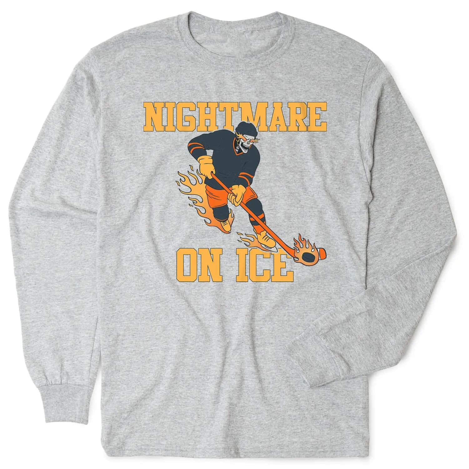 Men's Scary Hockey Long Sleeve T-Shirt - Nightmare on the Ice, Casual Sport Tops, Comfortable Layering Piece, Halloween