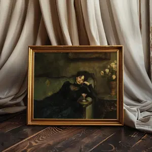 Victorian Woman Martini Oil Painting Print, Dark Academia Decor, Vintage Gothic Wall Art, Cocktail Bar Cart Art, Baroque Portrait Print