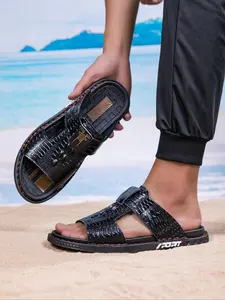Men's Beach Sandals, Thick Sole Sporty Slippers, Summer Vacation Shoes, Vintage Print, Comfortable and Lightweight, Indoor & Outdoor Use, Strapy Sandals