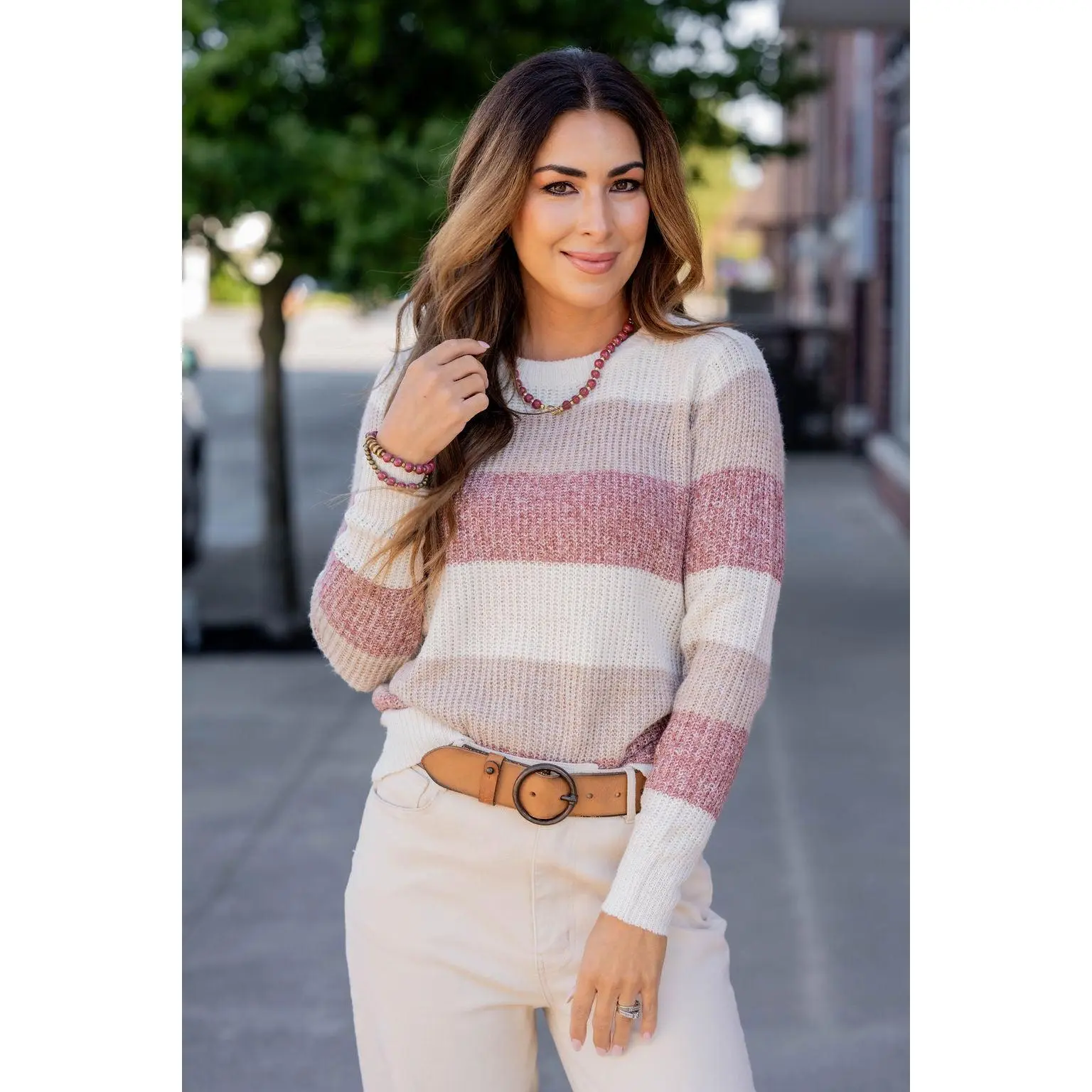 Marled Color Blocked Knit Sweater