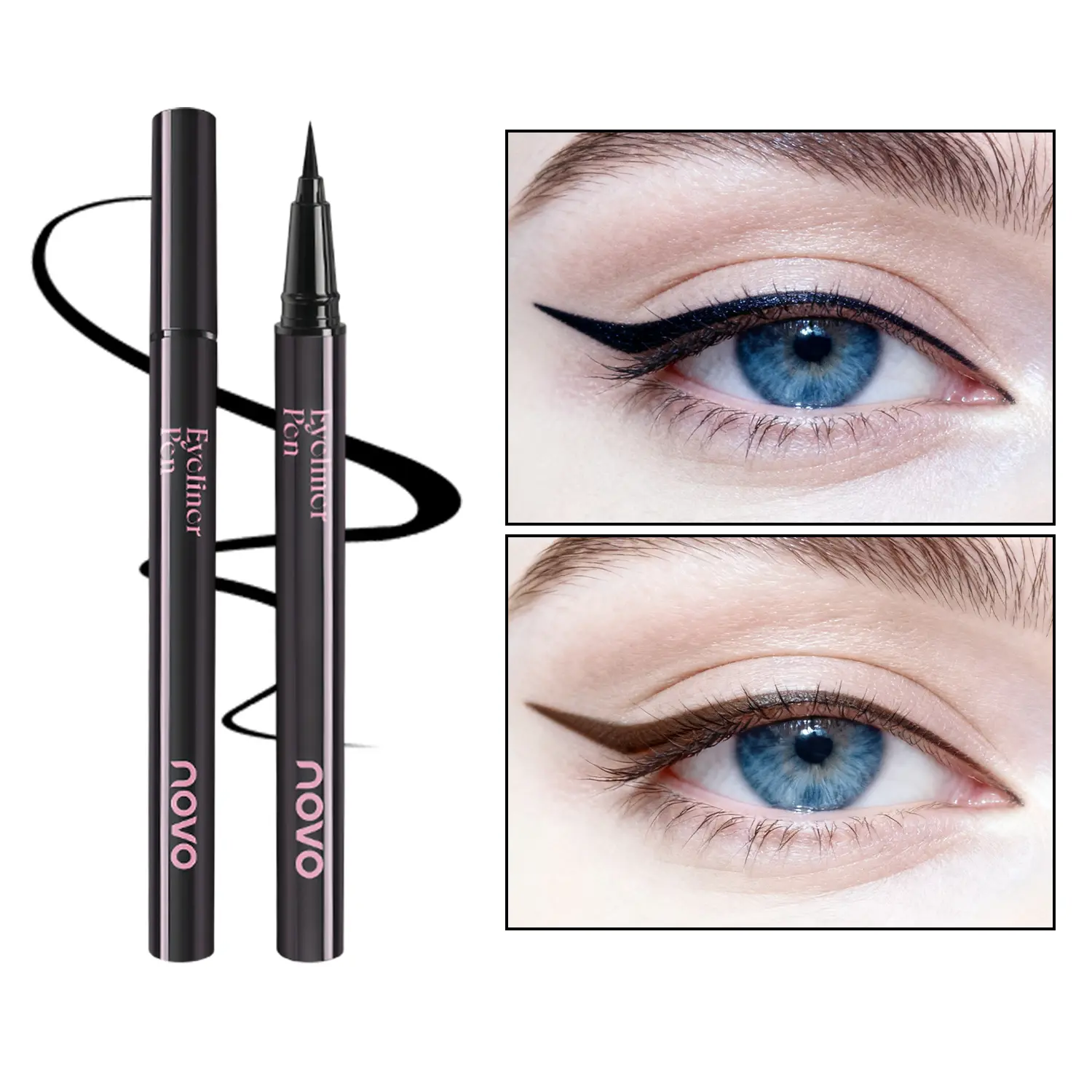 NOVO Liquid Eyeliner Pen, Ultra Fine Tip Long Lasting Waterproof Smudge Resistant Lower Lash & Under Eye Makeup for Beginners