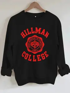 Women's Casual Hillman College Badge Sweatshirt, Soft Long Sleeve Round Neck Pullover, All-Season Comfort