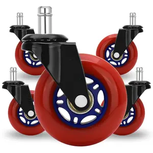 Rollerblade Office Chair Wheels for Gaming Chair, 3 inch Replacement Rubber Casters for Hardwood Floors & Carpet, Ultra Smooth & Quiet Heavy Duty Desk Chair Wheels, Set of 5 (Red Blaze)