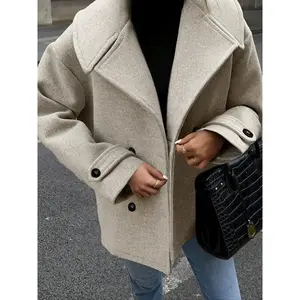 Elegant French Style Women's Wool Coat Jackets, Lapel Collar, Western Suit Design, Comfortable Casual Autumn Winter Short Overcoat