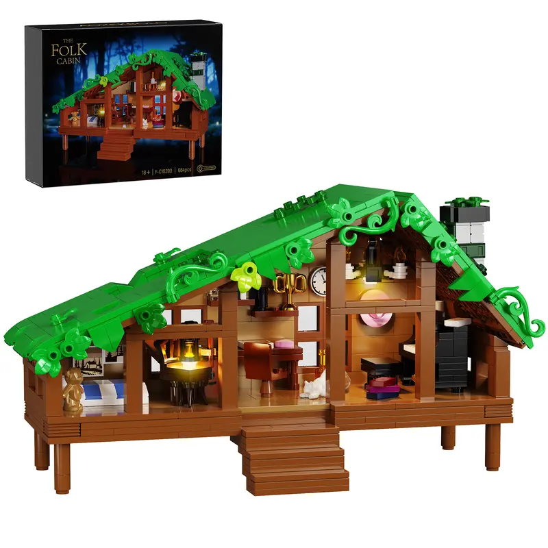 Folkloric Cottage Building Set (with Electric), Creative Rustic Village House Block Kit for Adults, Cozy Light-Up Home Décor & Unique Gift Idea