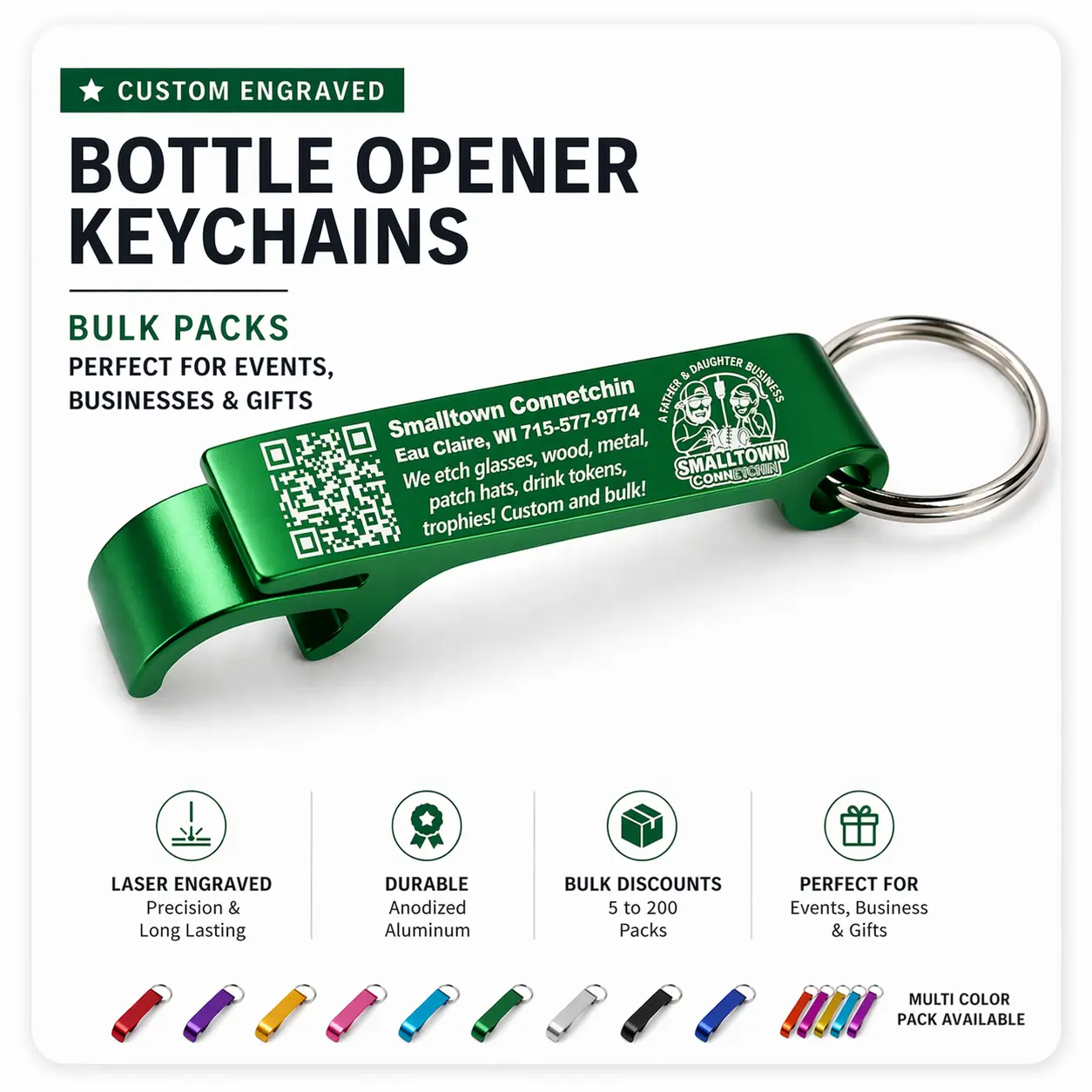 Custom Aluminum Bottle Opener Keychains | QR & Logo