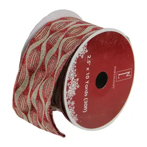 Northlight Pack of 12 Red and Beige Ribbons 2.5 " x 120 Yards