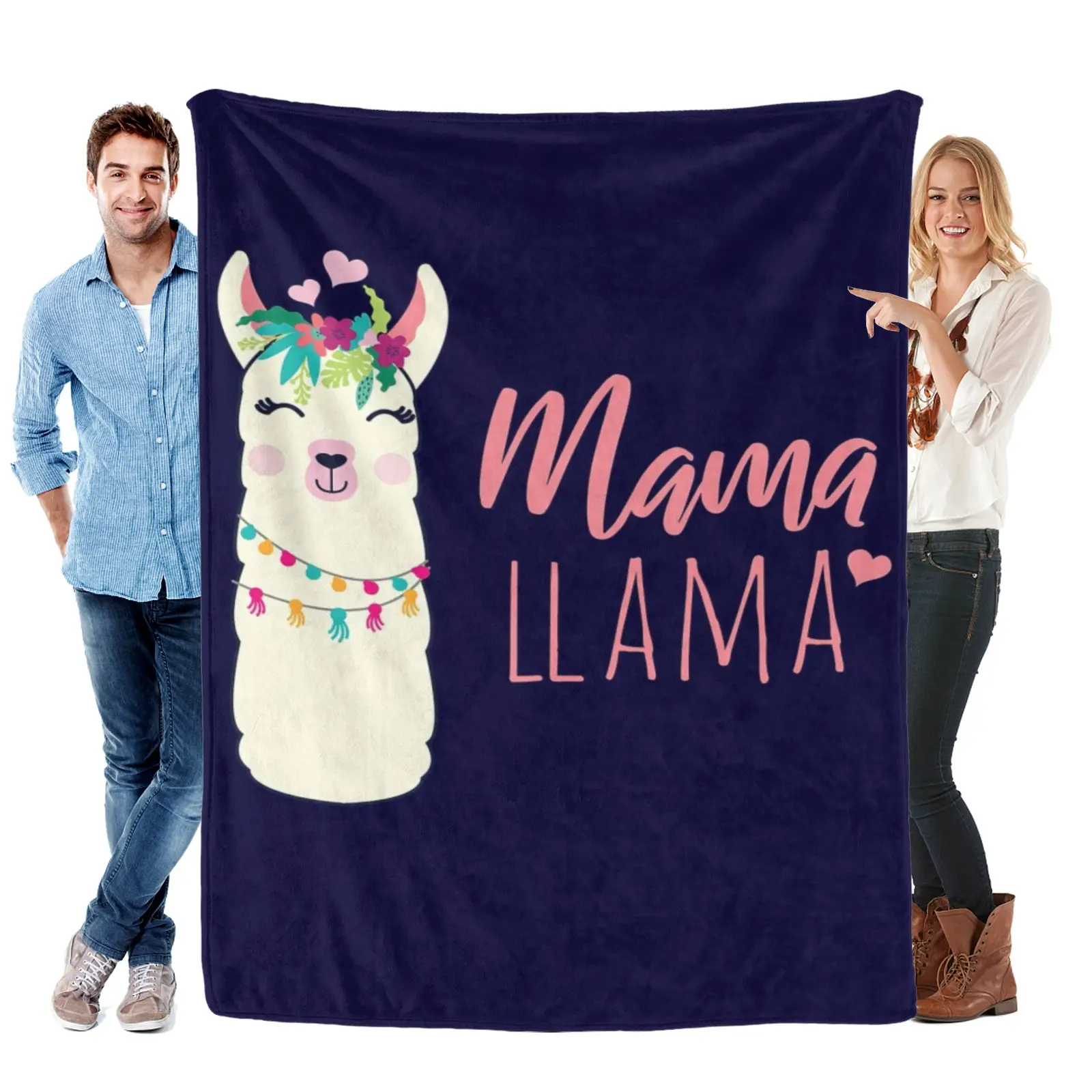 Mama Llama Themed Cozy Flannel Blanket - Whimsical Pet Soft Throw - Super Soft Plush Gifts for Llama Lovers & Family Style Fans