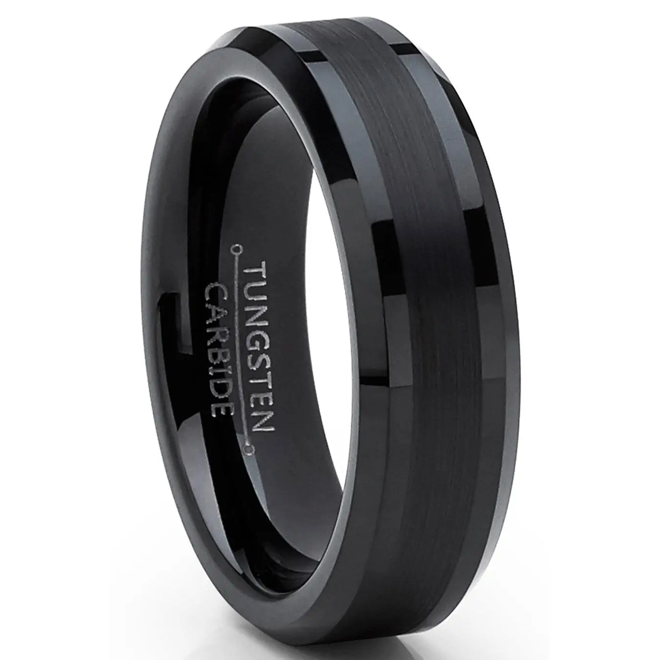 Tungsten Carbide Black Brushed Wedding Band Engagement Ring Comfort Fit 6mm