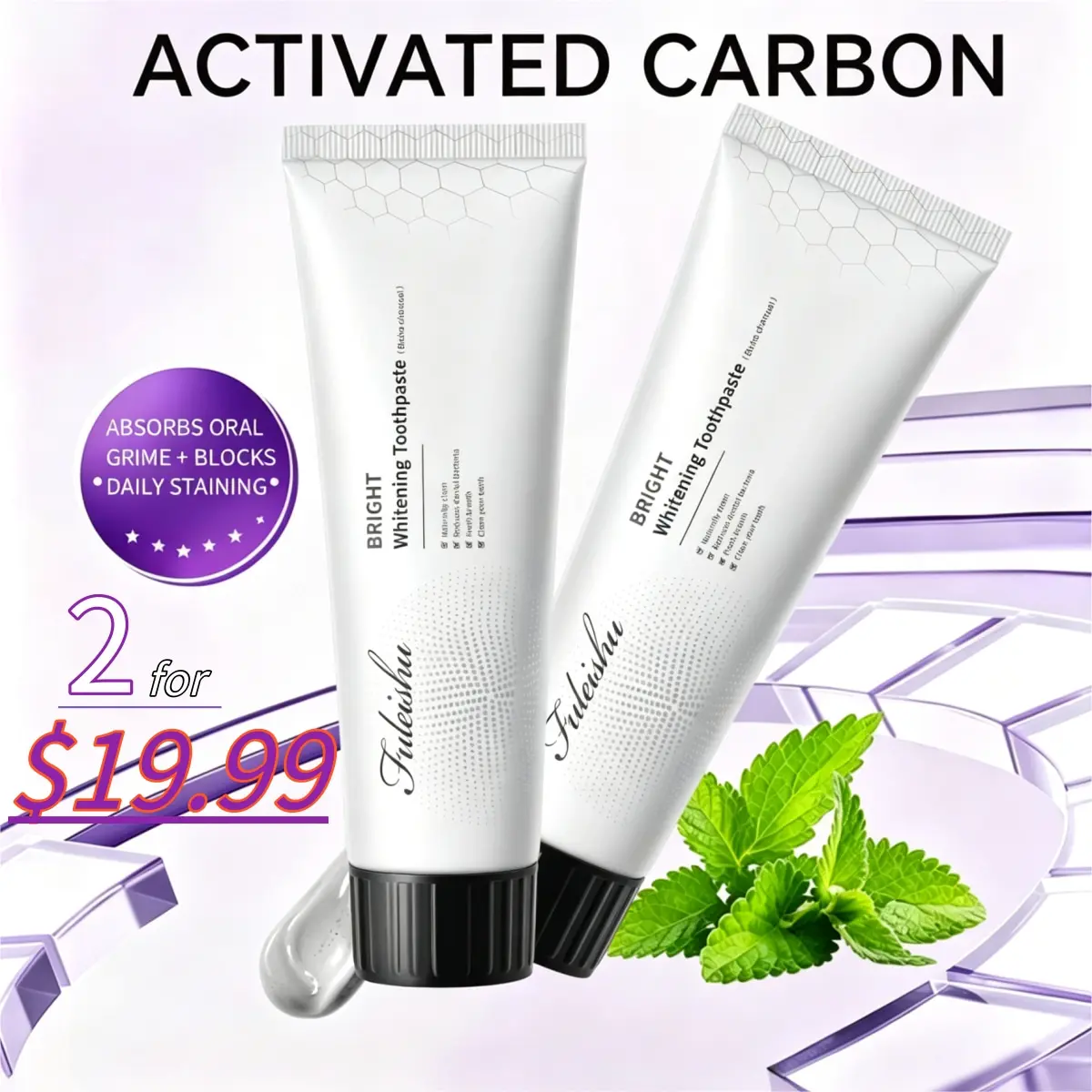 Fuleishu Premium Charcoal Base Toothpaste, Dual-Action Stains Away + Enamel Boost, Mint Fresh for Oral Wellness, Brush Daily