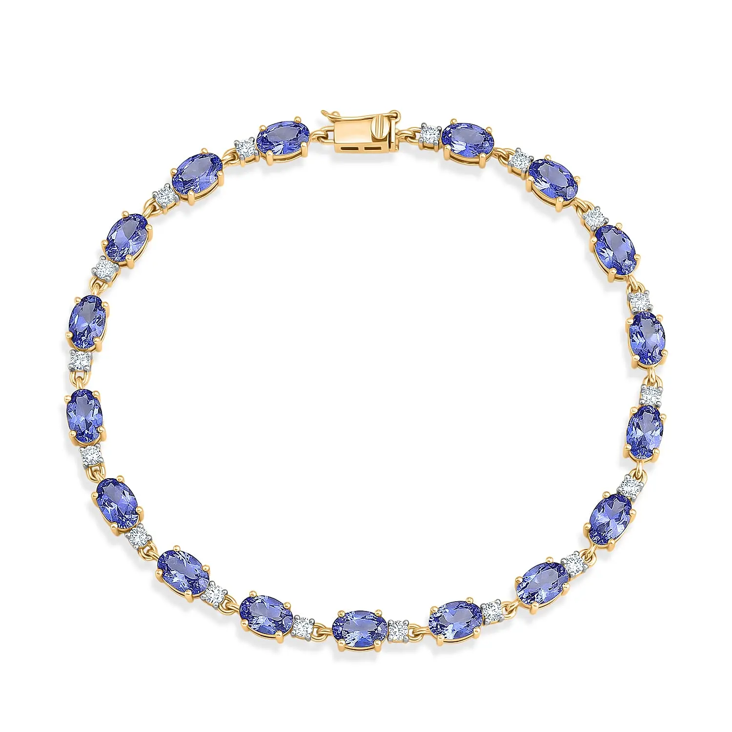 10K Yellow Gold Premium Tanzanite, Luxuriant Lab Grown Diamond (E-F, VS) (0.60 cts) Bracelet (7.25 In) 8.60 ctw