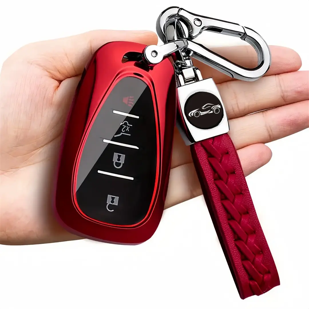 Premium Car Keychain Protector Case with Key Chain, Key Fob Protector, Soft Tpu Material, Durable and Stylish, Car Key Accessory, Fits for Chevrolet Equinox Malibu Camaro
