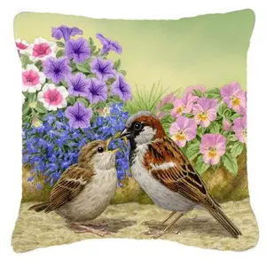 House Sparrows Feeding Time Canvas Decorative Pillow ASAD0700PW1414