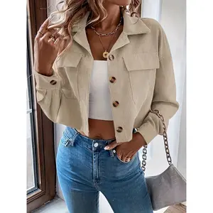 Women's Casual Fitted Woven Jacket Coats, Short Style with Pockets & Collared Lapel Collar Design, All Season Wearable Outerwear
