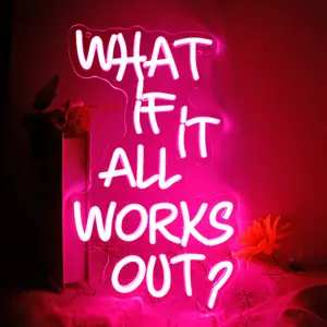 What if it All Works Out Neon Sign, LED Personalized Pink Dimmable Neon Signs for Wall Decor, USB Powered Neon Light Sign for Bedroom Game Room Reading Room Office Bar Decor Gifts