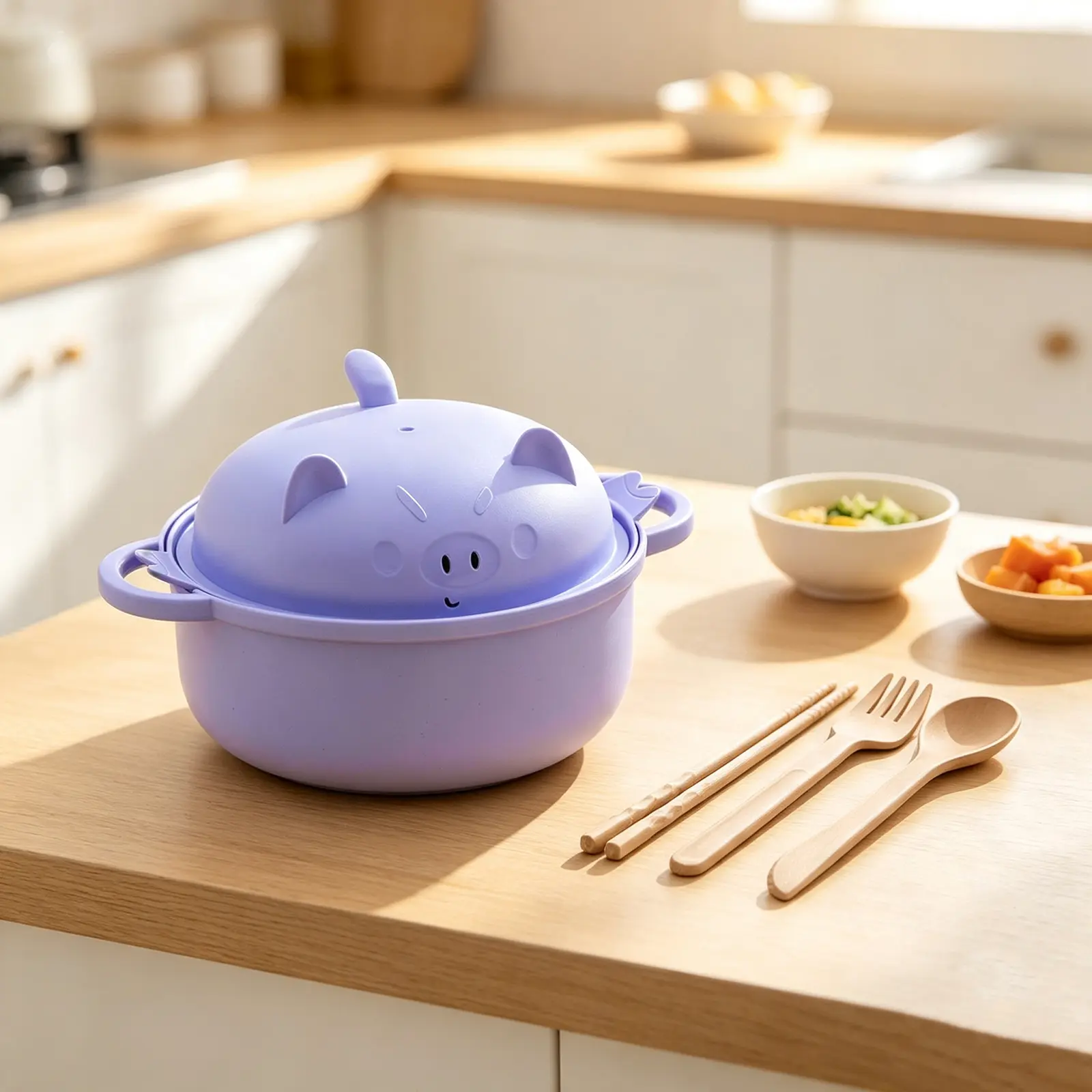 Hot Selling Restock 45oz Microwavable Pig Ramen Noodle Bowl Cooker with Strainer Lid Handle Spoon Fork & Chopsticks Kitchenware Value Pack for Home Dorm Use backtoschool Black Friday Christmas Kitchen Gadget Bundle