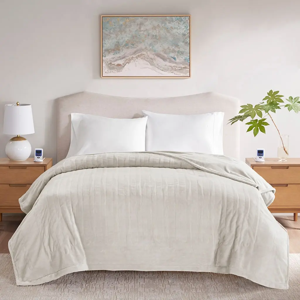 Beautyrest Queen Size 100% Polyester Solid Microplush Heated Blanket - Wi-Fi Ready, Voice Control, 20 Heat Settings, Heating Zone Tech, 10-Hour Auto Shutoff, Machine Washable, Model BR54-4126, 84x90x0.25in, Ivory, Casual Home Use, Machine Wash