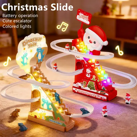 Electric Santa Claus Climbs Stairs Toy with Music, Lights +3 Snowmen, Party Decoration Supplies, Kids' Christmas Gift, Classic Novelty Action Toy Figure, 551A-525 Santa Claus Climbs Stairs +3 Snowmen