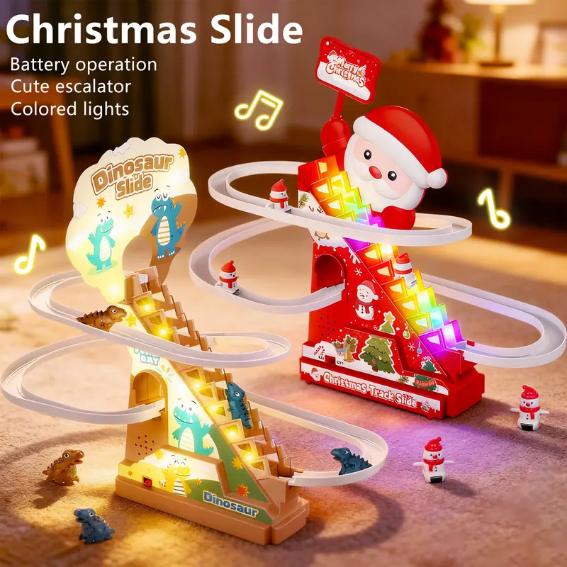 Electric Santa Claus Climbs Stairs Toy with Music, Lights +3 Snowmen, Party Decoration Supplies, Kids' Christmas Gift, Classic Novelty Action Toy Figure, 551A-525 Santa Claus Climbs Stairs +3 Snowmen