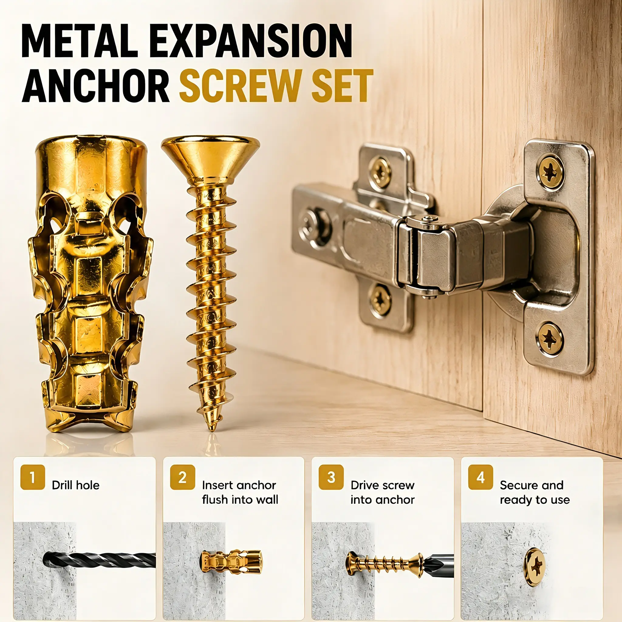 30Pack(6×14mm) Cabinet Hinge Thread Repair Screws with 30/60Pack High-Strength Expansion Wall Anchors, Easy-to-Install Home Repair Fasteners for Stripped Thread Fixing, Ceramic Tile Installation
