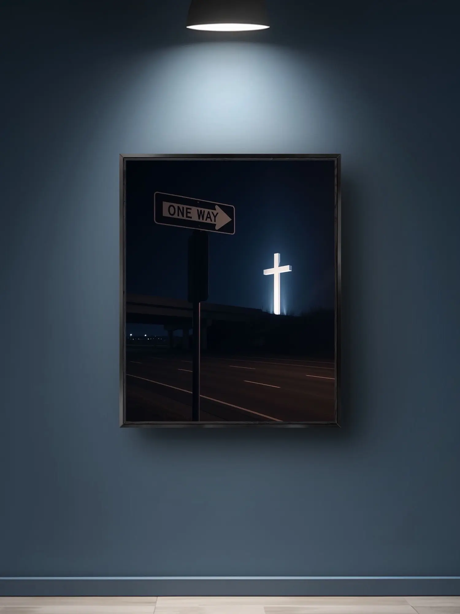One Way Sign with Illuminated Cross Poster | Rolled Poster