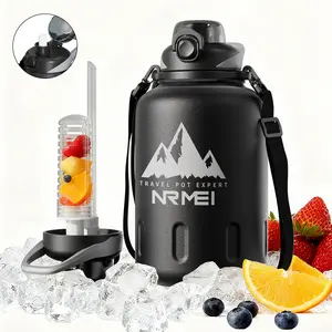 NRMEI 50/68oz Stainless Steel Insulated Water Bottle with Straw & Fruit Infuser, Leakproof Vacuum Thermal Jug with Adjustable Strap, Wide Mouth Sports Flask Keeps Cold 24H/Hot 12H, for Gym Camping Travel Hiking Office