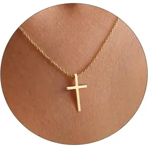 Women's gold cross necklace, cute layered CZ cross pendant necklace, fashionable jewelry gift