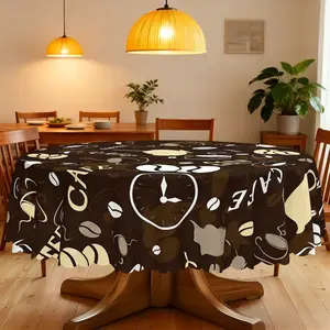 1pc Deep Coffee Theme Tablecloth, Round/square/rectangle Options, Durable and Easy to Clean, Retro Style, Urban Casual Coffee Aesthetic