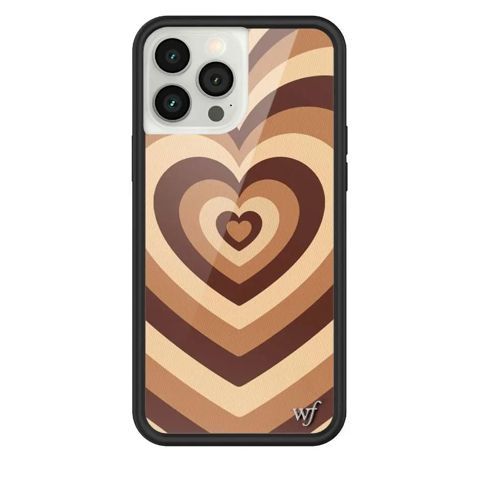 Latte Love | Limited Edition Trendy iPhone Case | Raised Protective Black Bumper | Women Owned Small Business | Latte Espresso Color Brown and Tan Hearts Aesthetic Design Cute | Safety Casing Protective | Gift for Her
