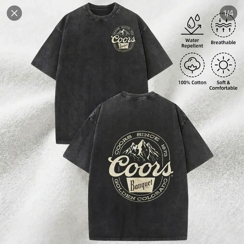 Men's Pure Cotton Short-Sleeve Round Neck T-Shirt - Distressed Vintage Style, Retro Rocky Mountain Graphic Print, for Casual Wear