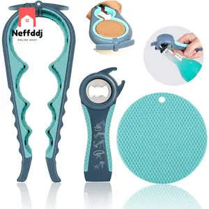 Jar Opener for Weak Hands, Seniors with Arthritis, 5 in 1 Multi Function Bottle Opener Lid Opener for Arthritic Hands with Non Slip Rubber Jar Opener Gripper Pad(3-Piece Set, Blue) No Brand