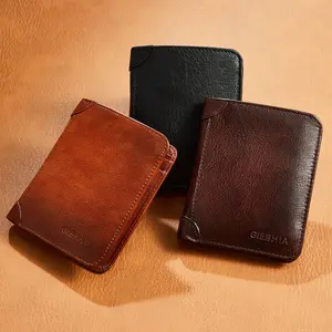 Men's Wallet RFID Top Cowhide Leather Tri-fold Wallet with 2 ID Windows & 11 Credit Card Slots Durable Retro Short Multi-function Credit Card Holder Perfect Gift