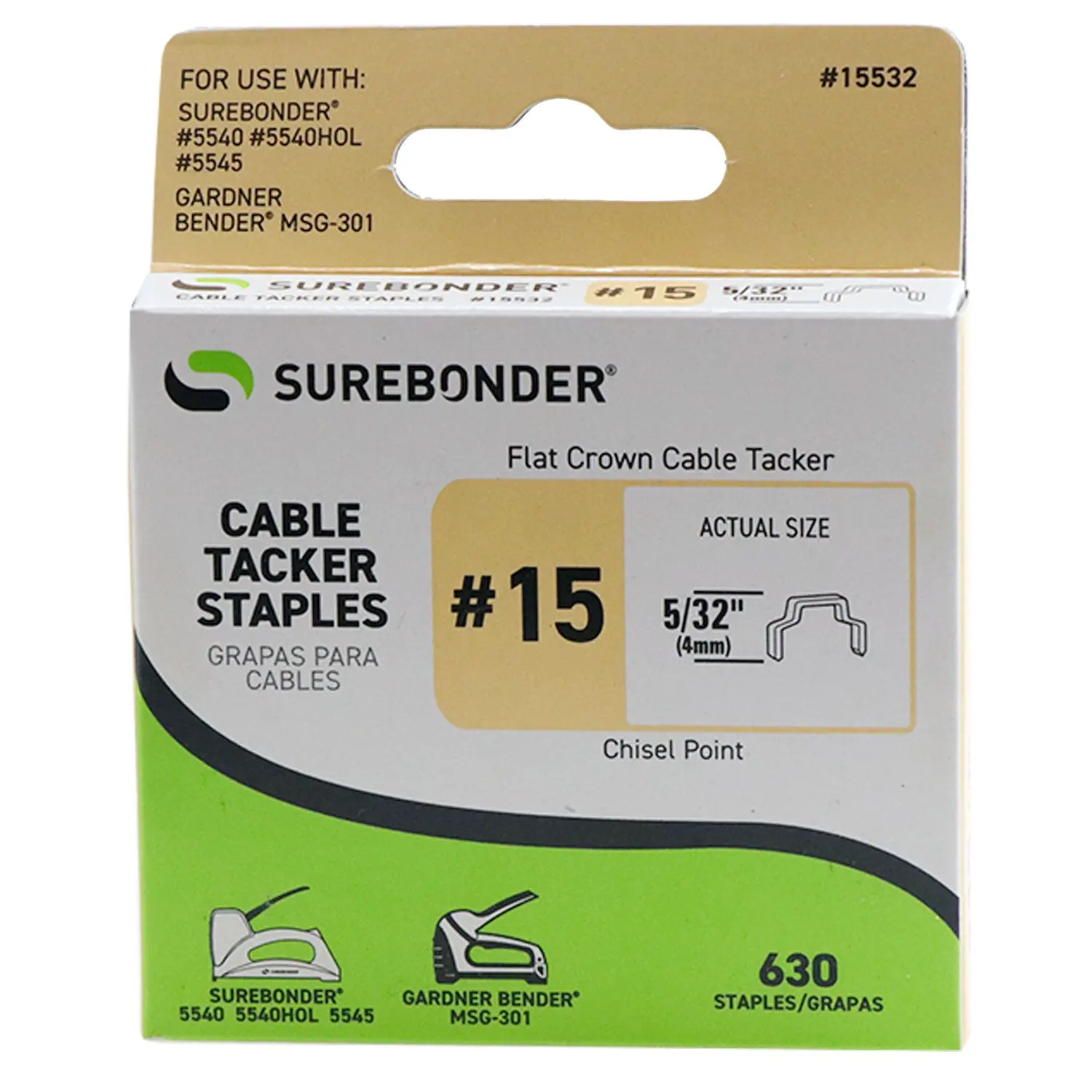 5/32" Flat Crown Cable Tacker Staples - 630 Count | #15 Series