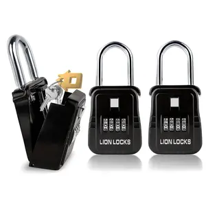 Lion Locks 1500 Key Lock Box with Code, Lockbox for Keys Outdoor, Realtor Lock Box for Short-Term Rentals, Holds 5 Keys (2 Pack, Black)